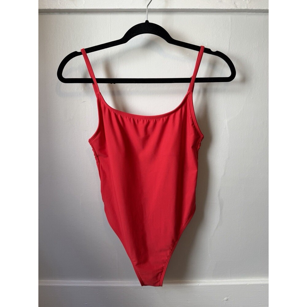 Wild Fable Red Solid One-Piece Swimsuit S High Leg Spaghetti Strap